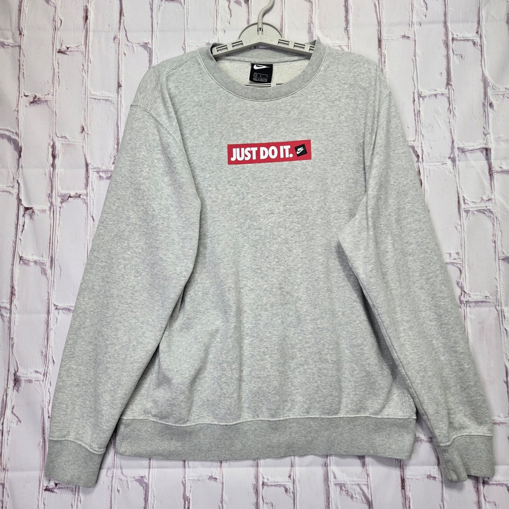 Nike Just Do It Crewneck Sweatshirt Box Logo Fleece Athletic Pullover Mens L